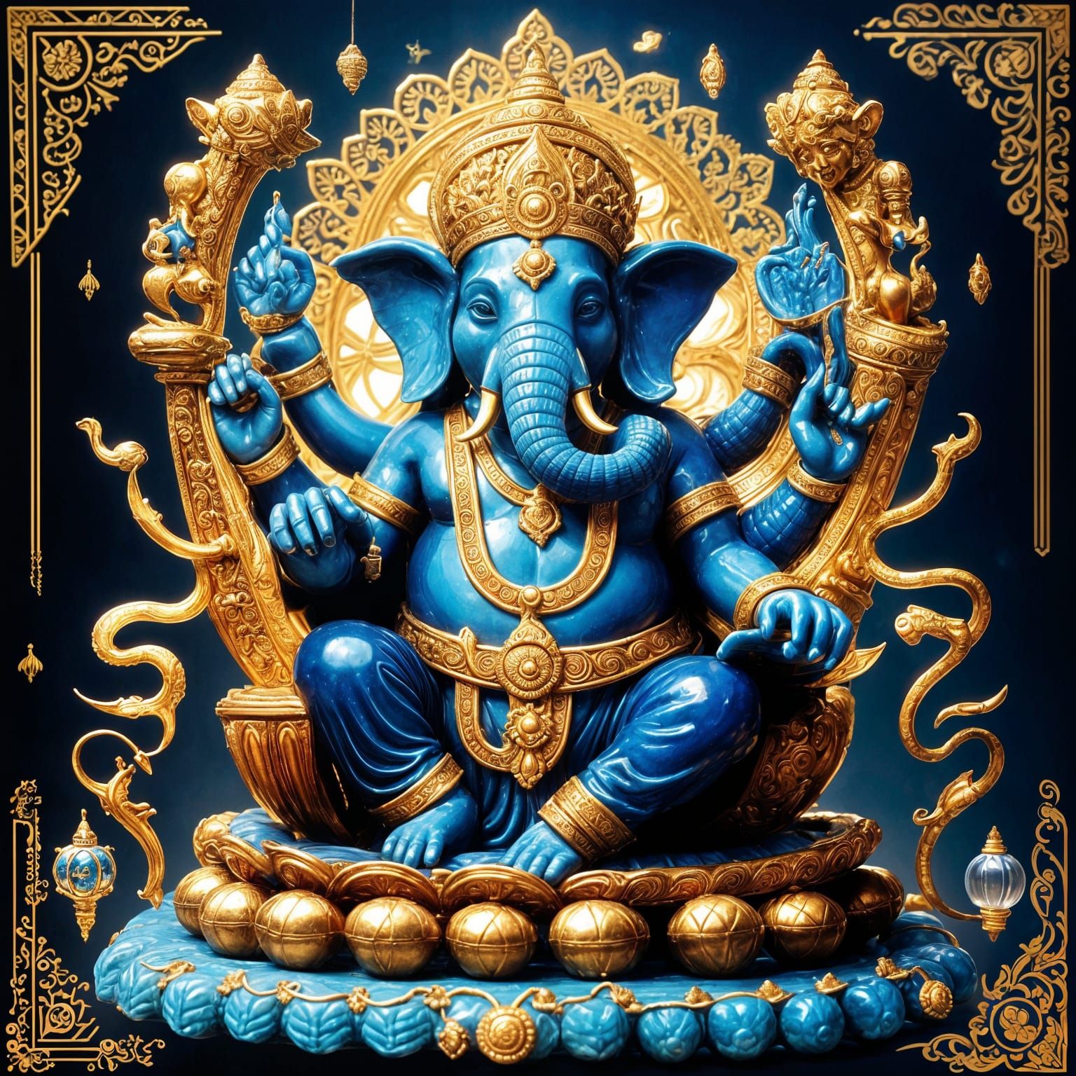 Vermilion Crystal Ganesha Sculpture in Digital Art