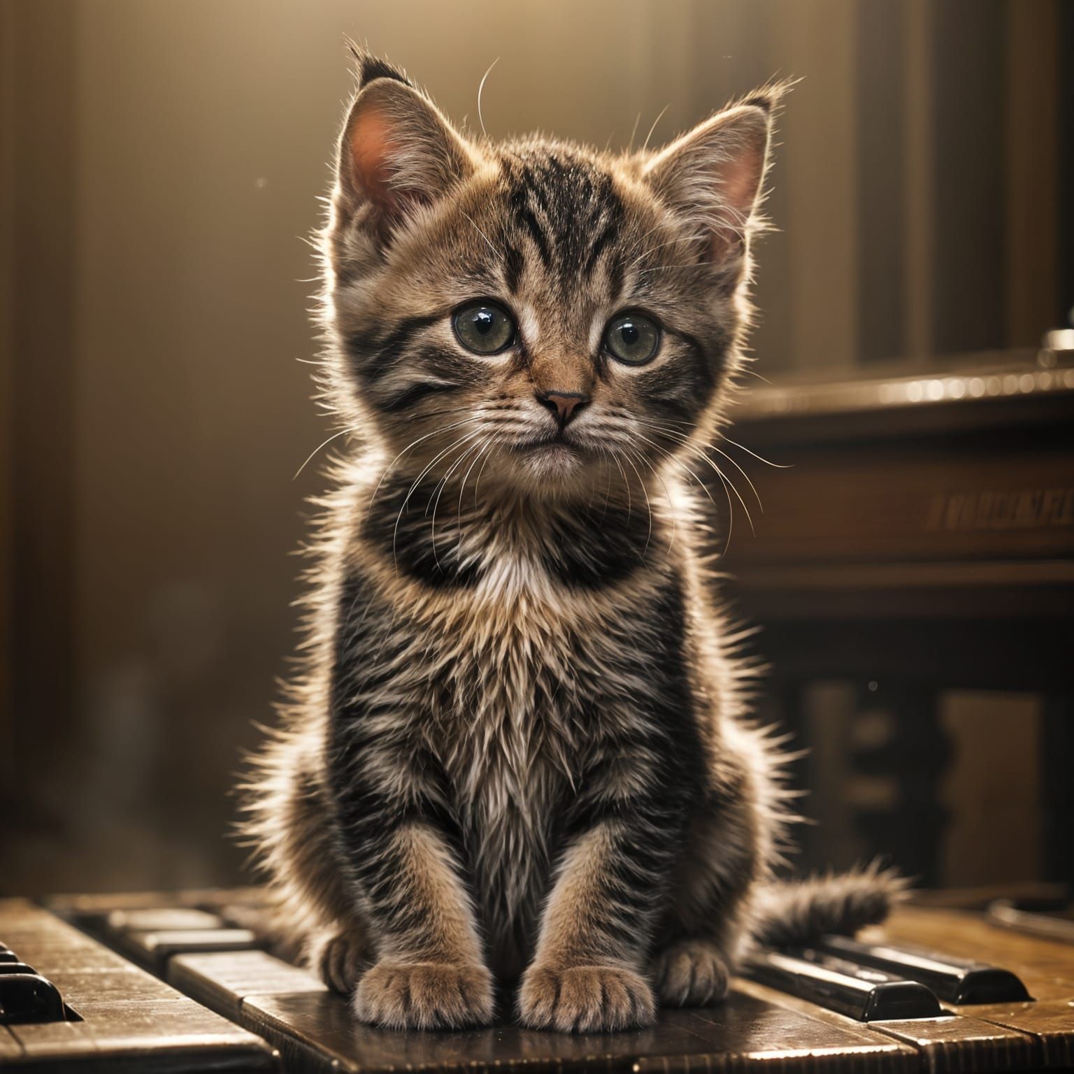 Kitten Plays Piano with Cinematic Lighting