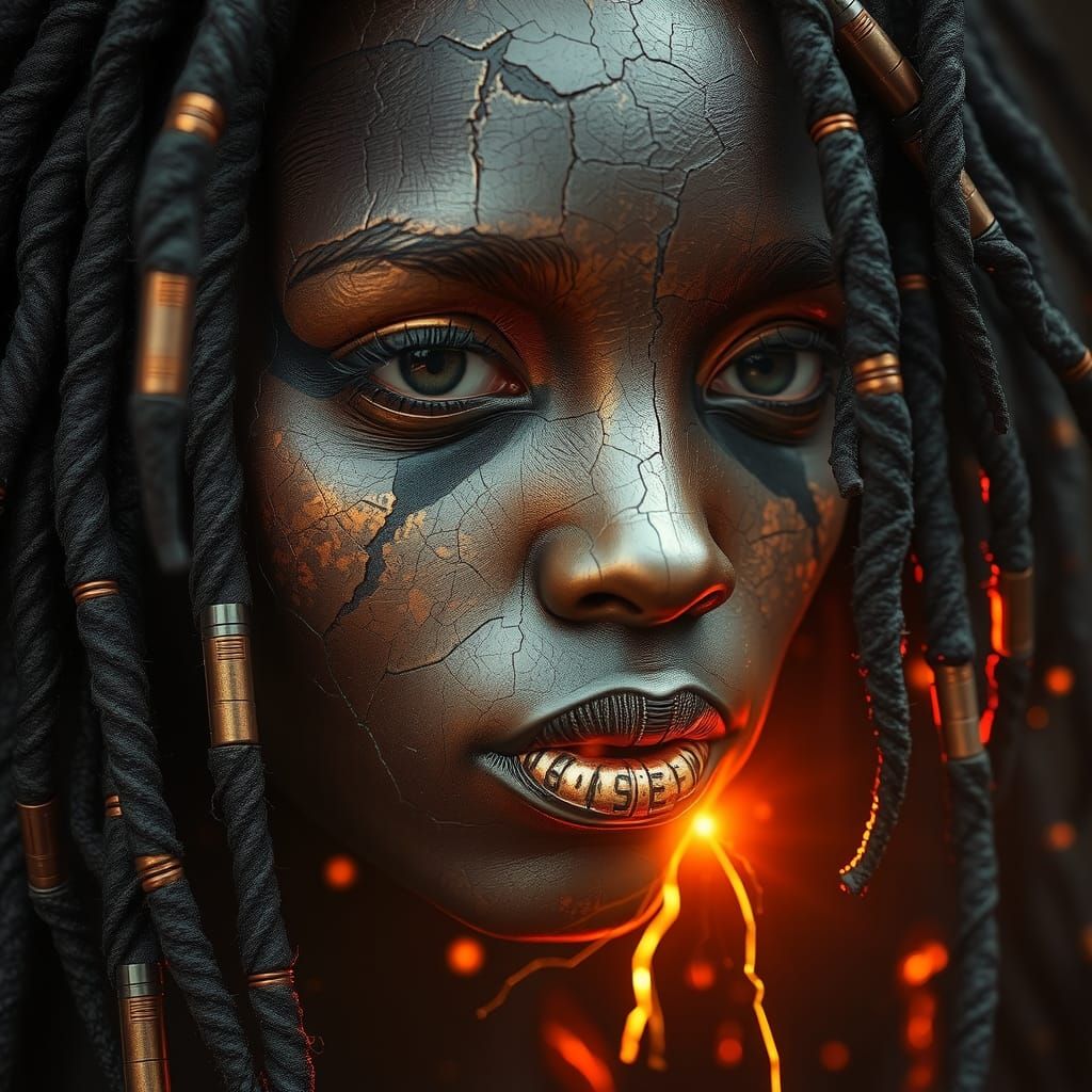 Mechanical Dreadlock Queen Portrait with Copper Glow