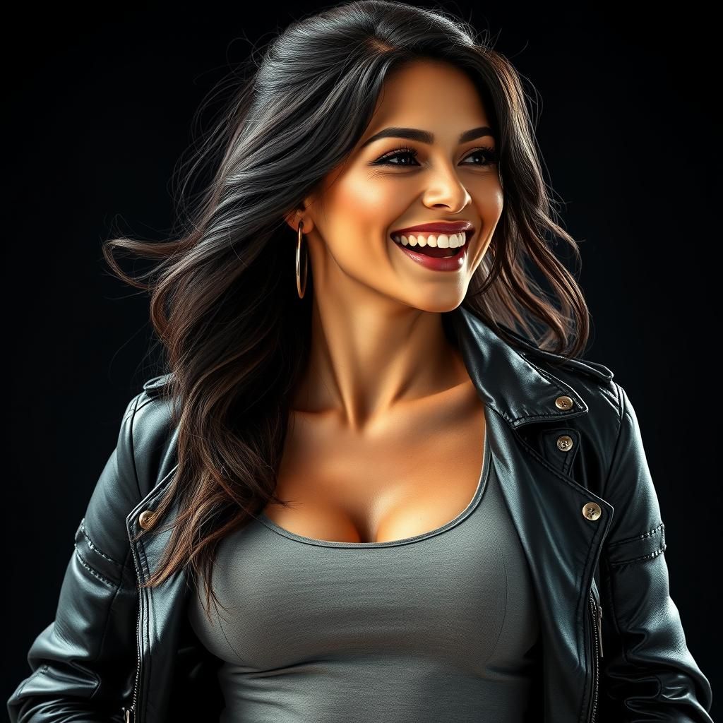 Athletic Woman's Joyful Laughter in 3D Render