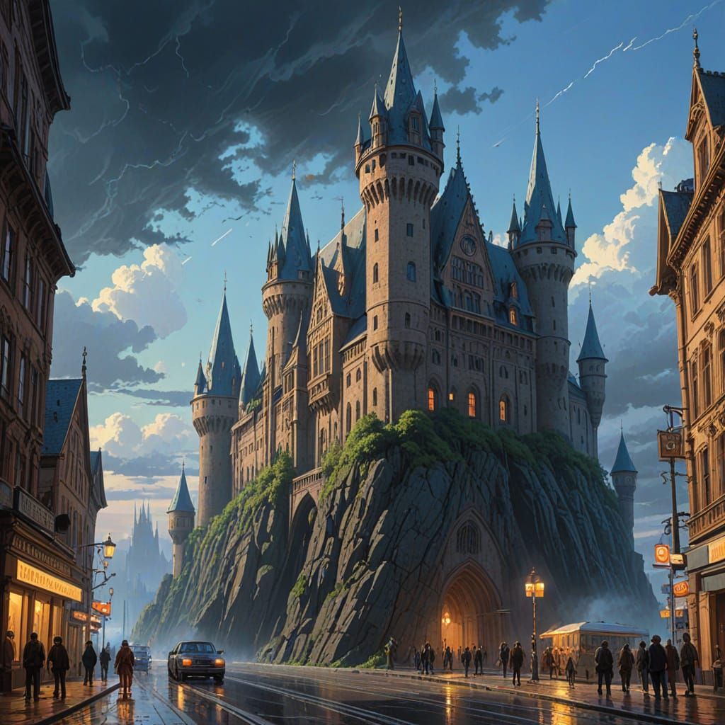 Mystical German Cityscape in Cyberpunk Digital Style