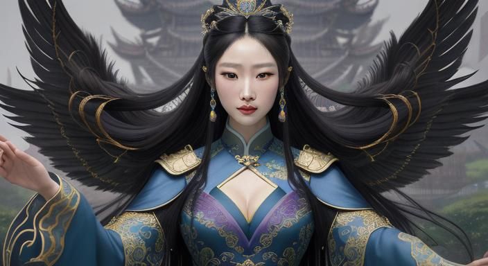 Hyperrealistic Portrait of Queen Mu Yanling in Garden