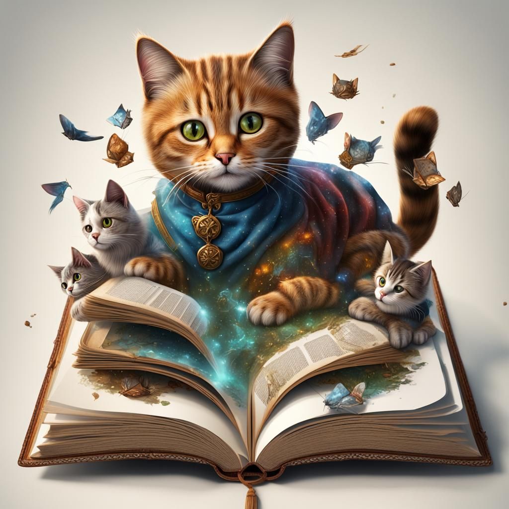 Open Book Displaying Detailed Cat Illustrations