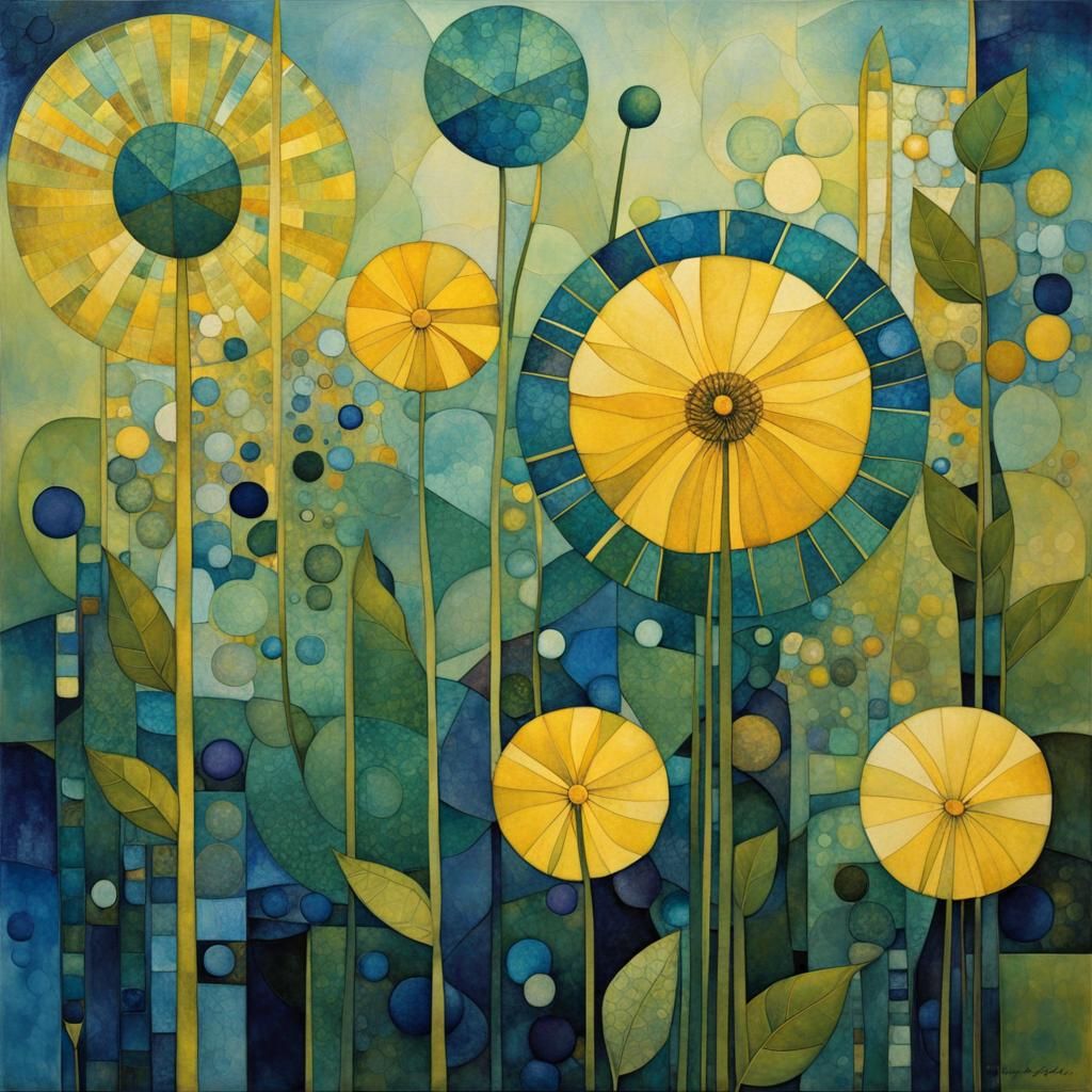 Cobalt Blossoms at Twilight: Klimt-Inspired Abstract Art