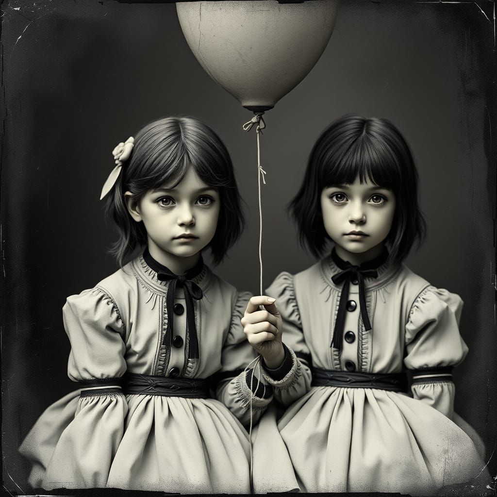 Identical Twins with Balloon: 18th Century Anime Art