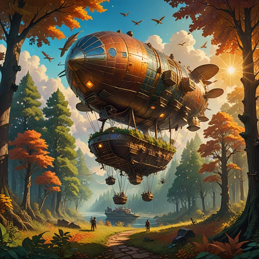 Airship Adventure: A Whimsical Oil Painting