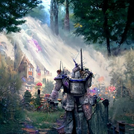 Ragged Knight After Battle in Ethereal Fantasy Style