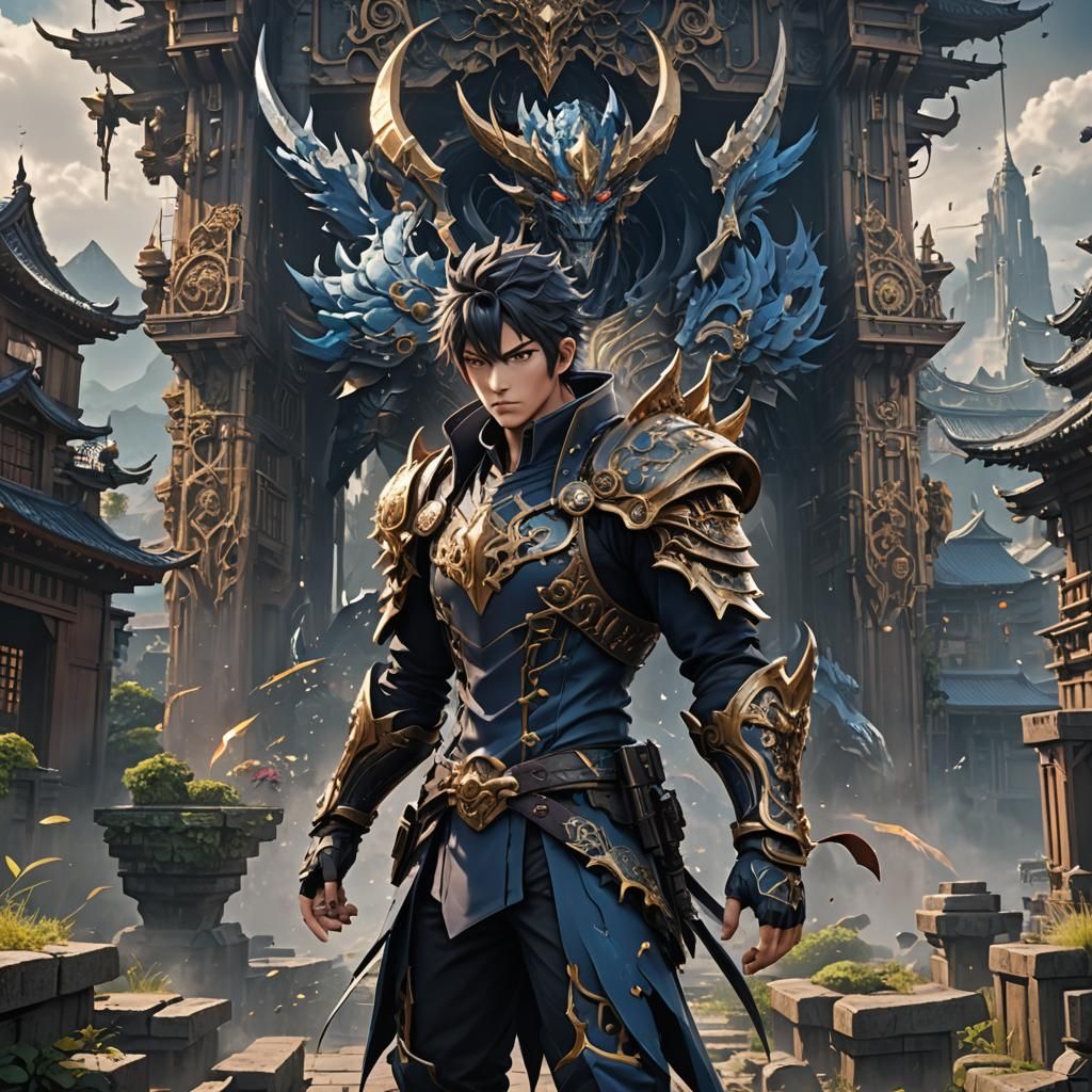 Anime Male Fantasy Concept Art in Detailed Style