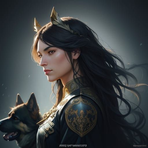 Concept Art Portrait of Woman With German Shepherds