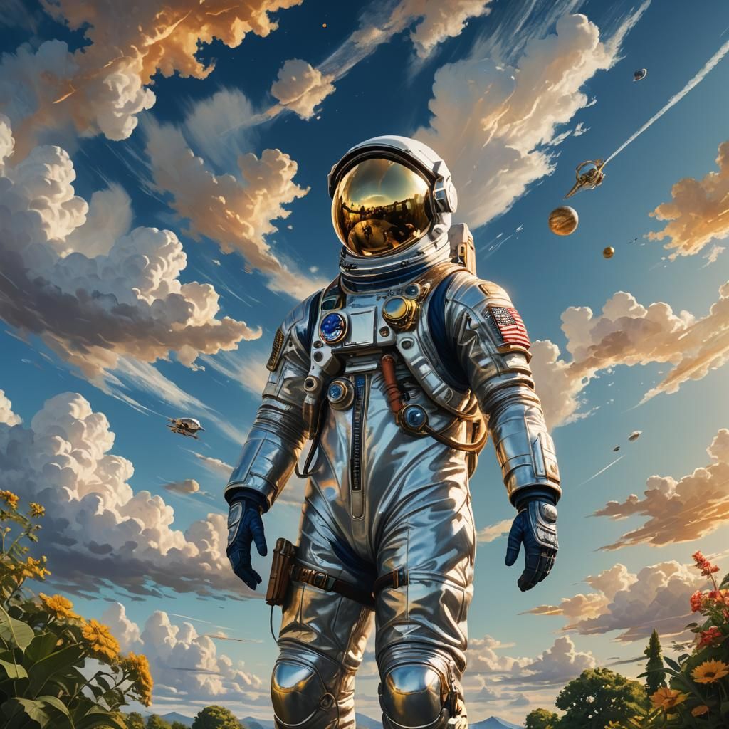 Astronaut in Summer Sky, Naive Art Style