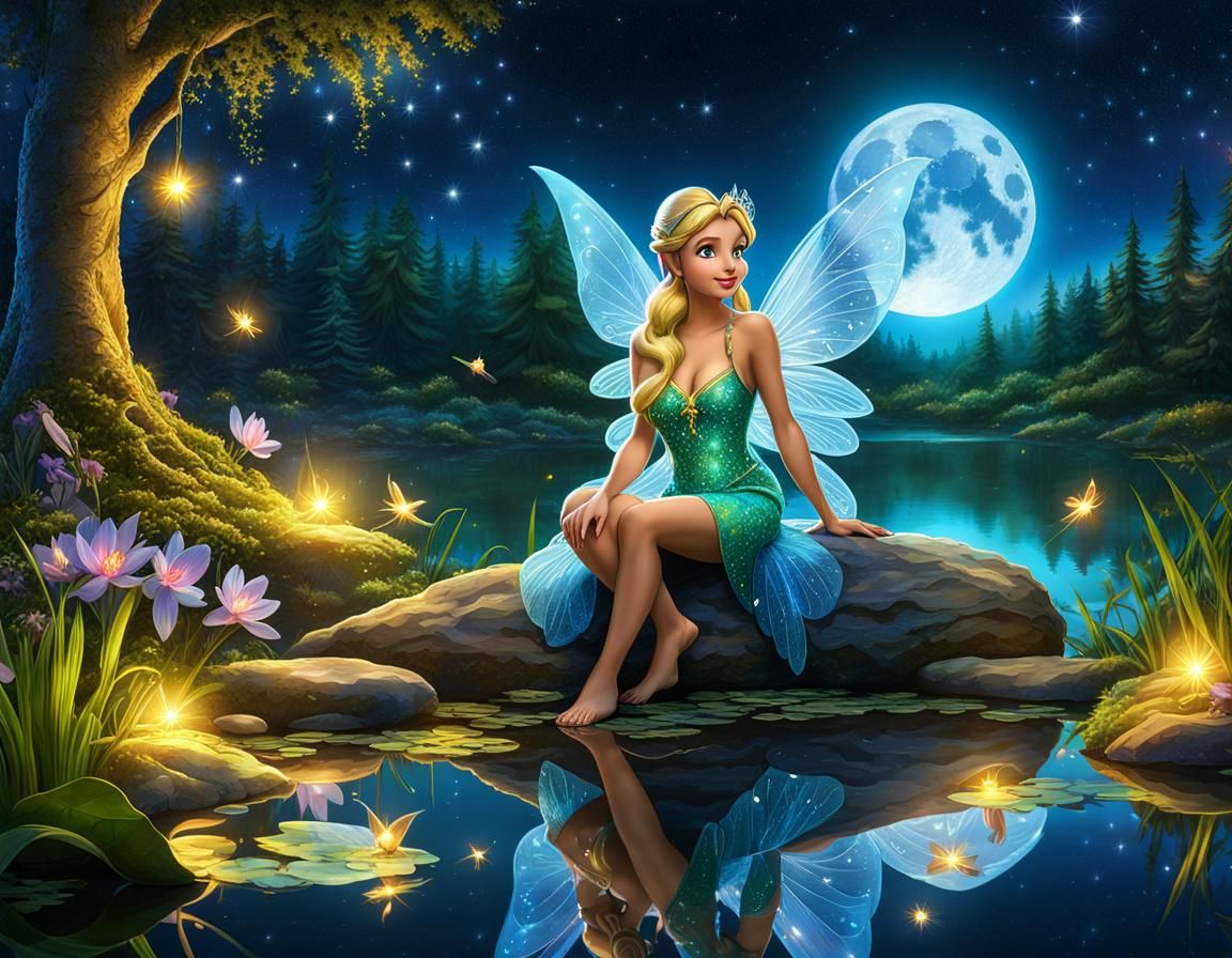 Tinkerbell in Enchanted Forest by Pond