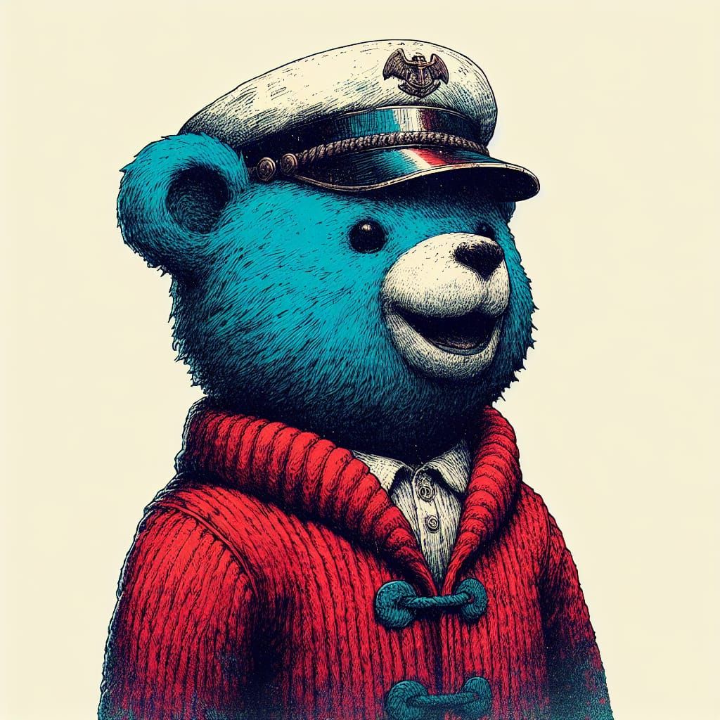 Blue Bear Sea Captain in Manga Style