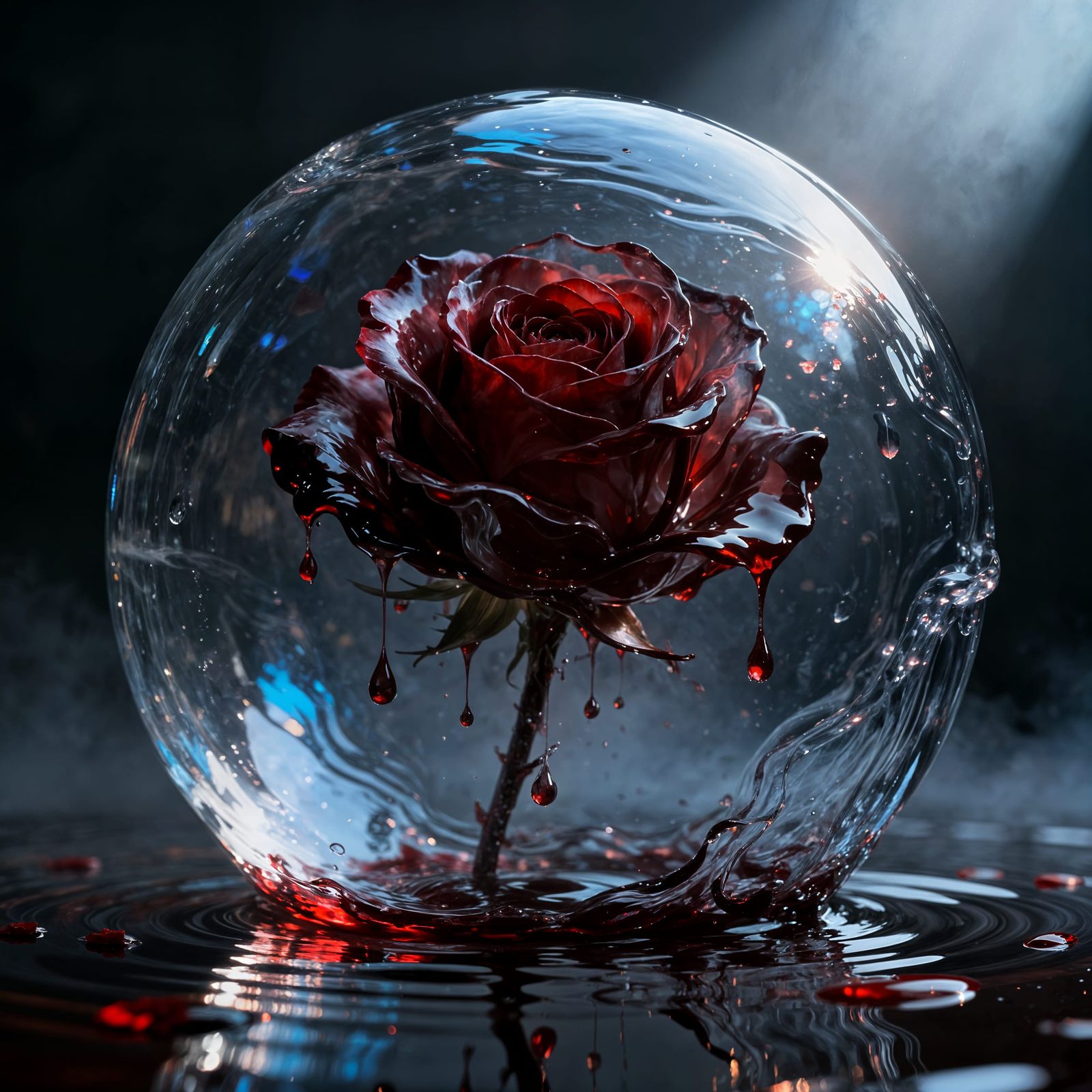 Liquid Blood Rose Under Water Dome