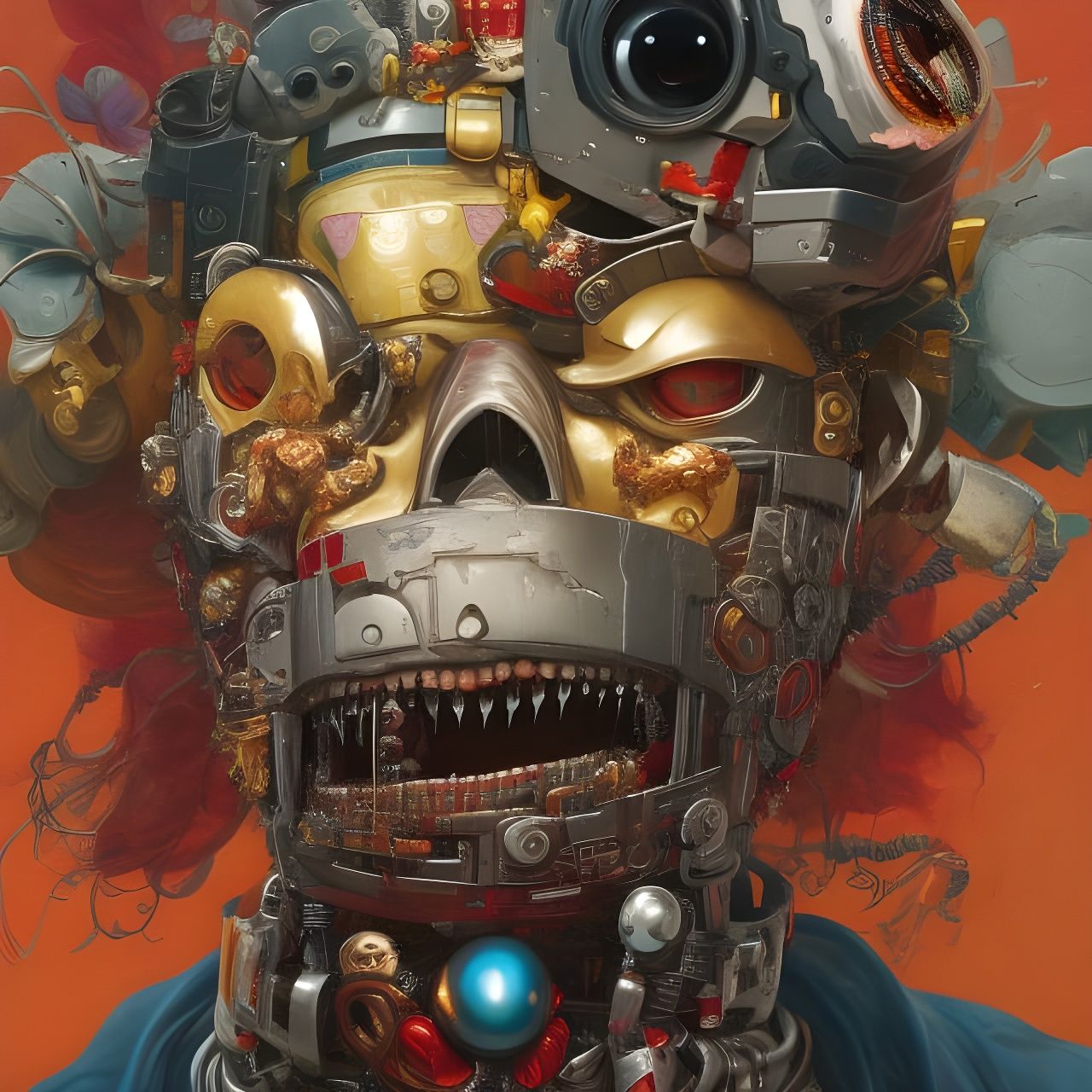 Laughing Robot Portrait in Dreamy Style