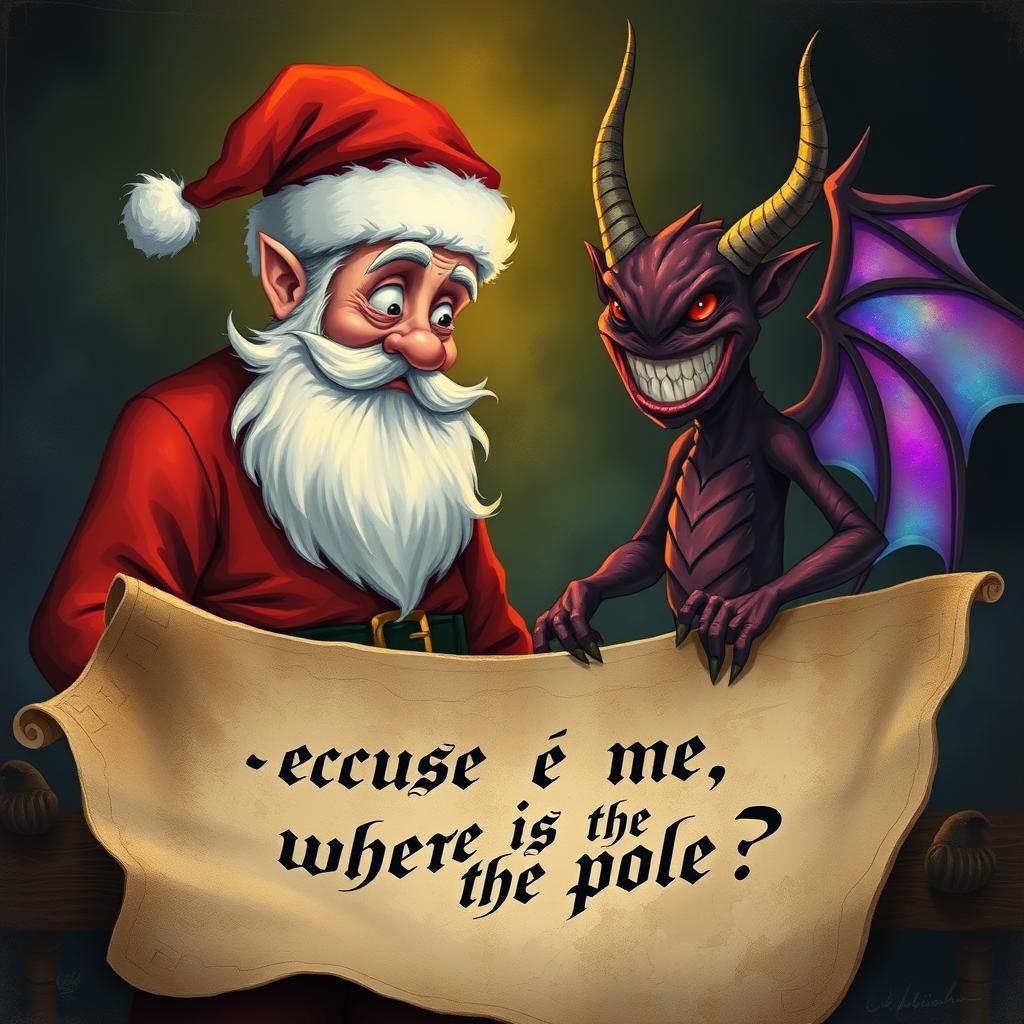 Santa Claus and Demon Encounter in Mystical Realm