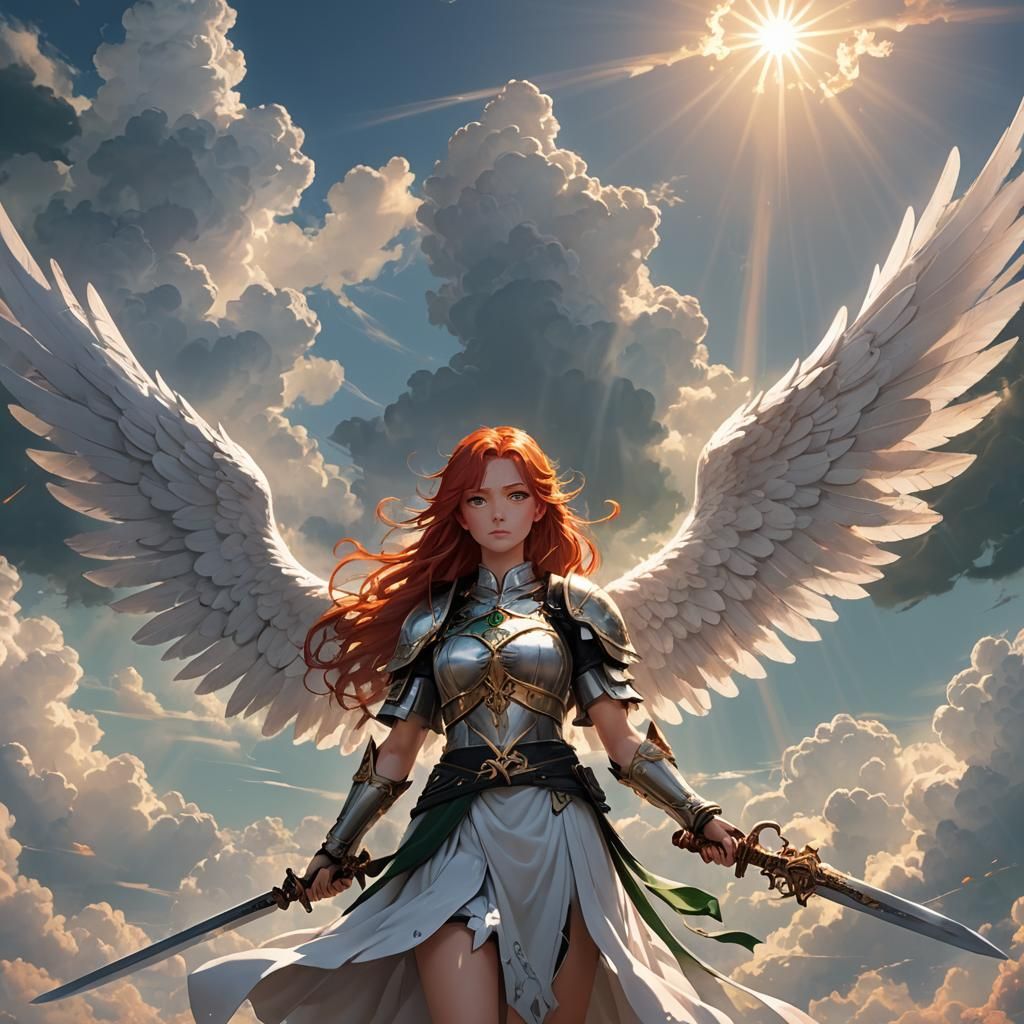 Anime Angel with Sword in Sunlight
