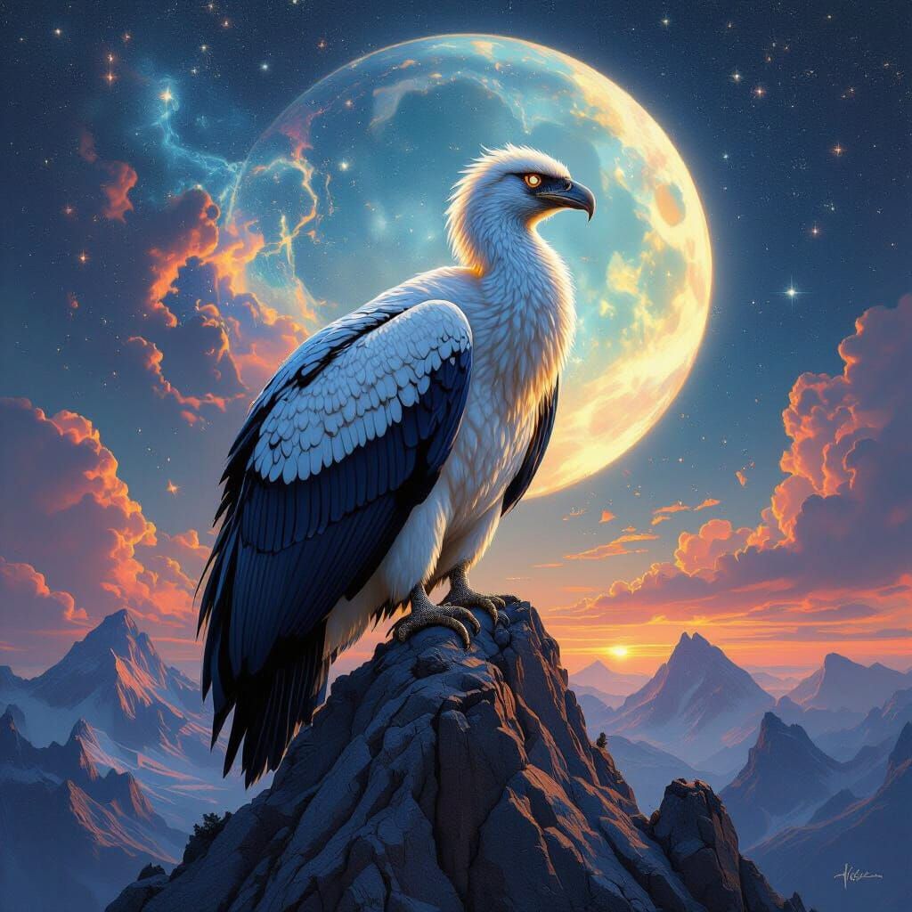 Cosmic Condor on Crystalline Peak, Art Nouveau Style