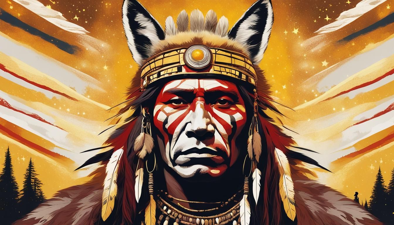 Native American Shaman with Coyote Headdress