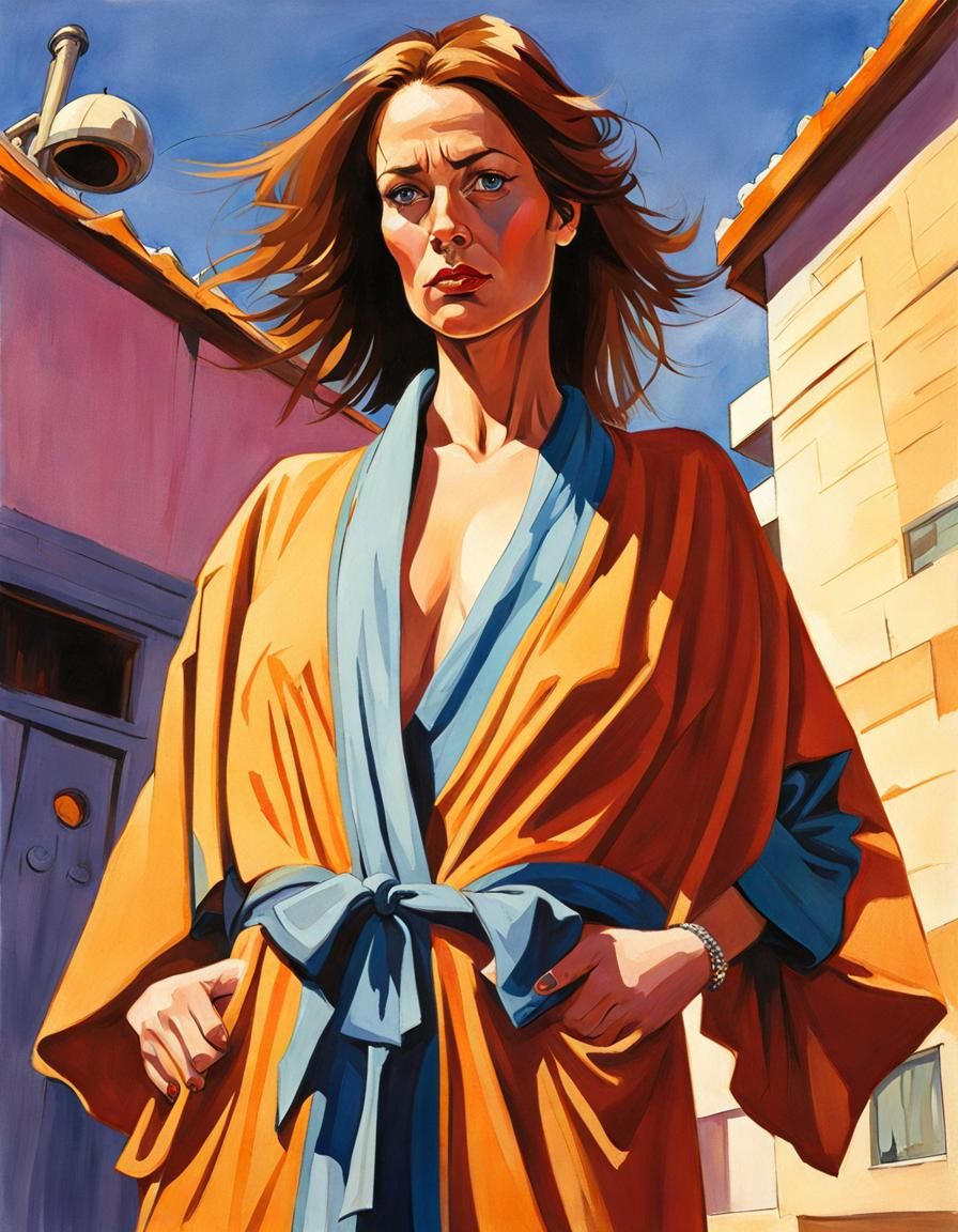 Woman in Amazon Robe Portrait, Historical Illustration Style