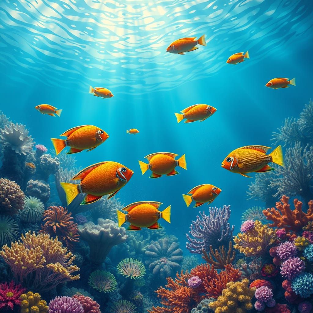 Tropical Fish in Coral Reef Landscape