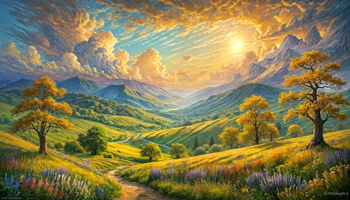 Colorful Landscape as Impasto Oil Painting