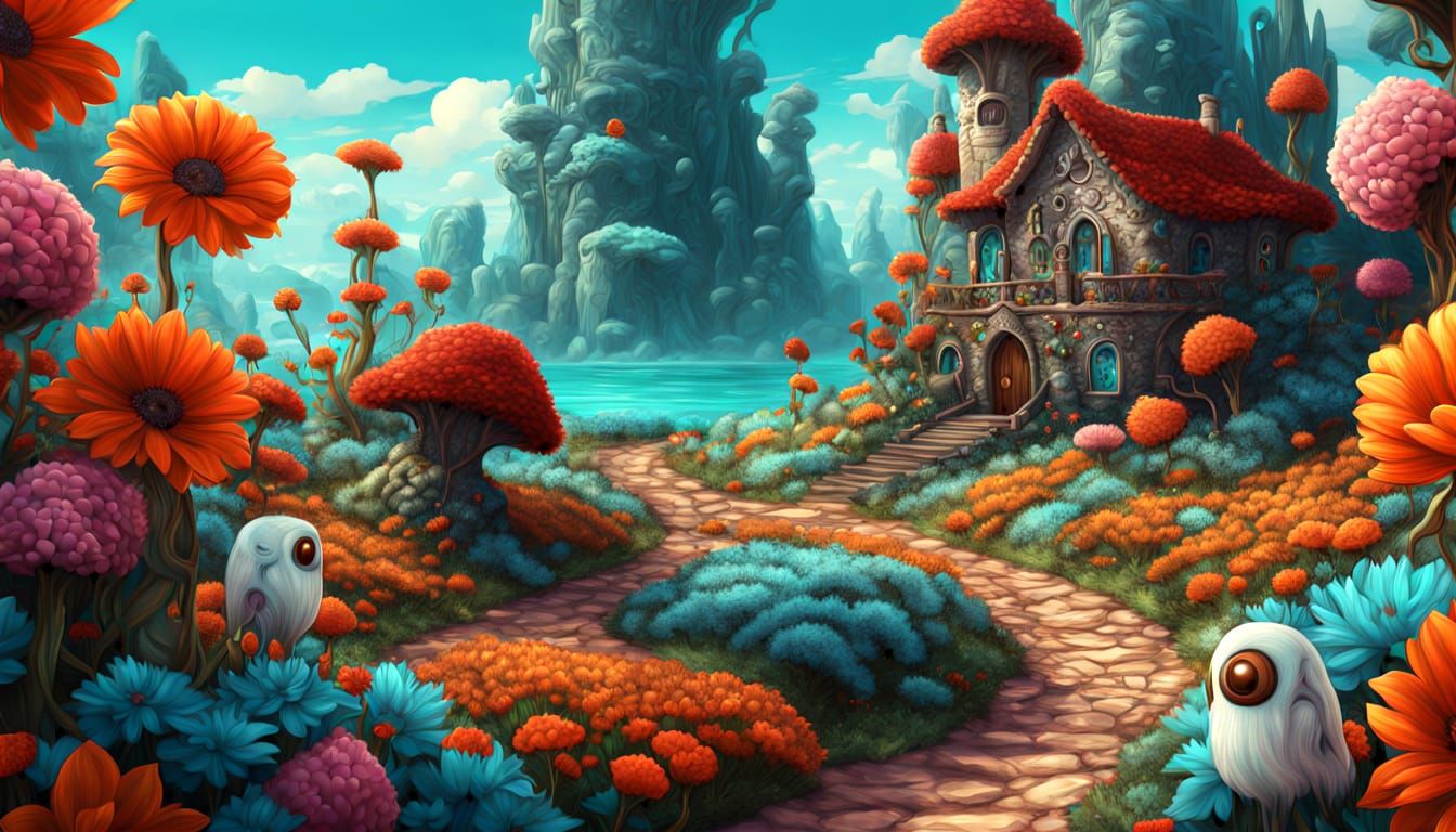 Vibrant Fantasy Man in Whimsical Doodle Garden