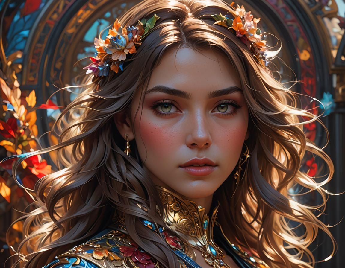 Detailed Portrait of a Woman in Art Nouveau Style