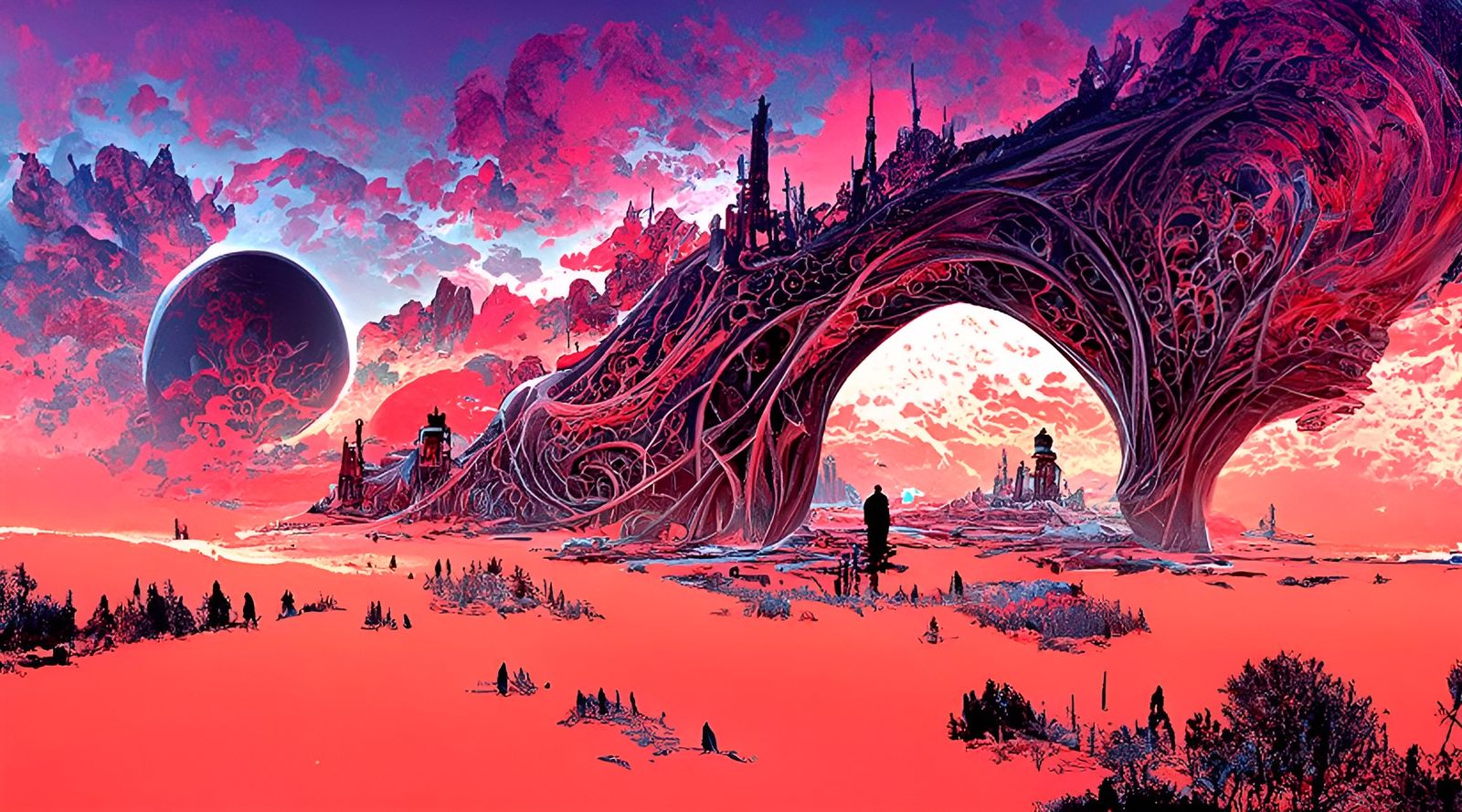 Enigmatic Landscape Painting in Fantasy Sci-fi Style