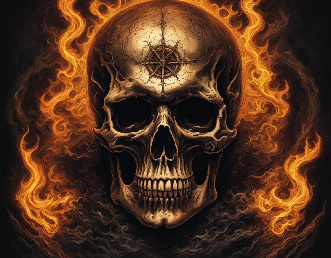 Flaming Skull Curse: Gothic Horror Concept Art