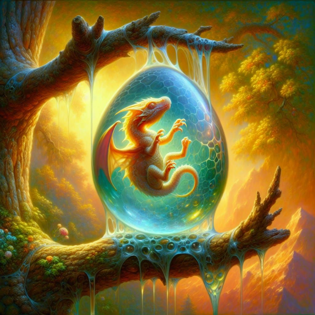 Translucent Dragon Egg in Pre-Raphaelite Style
