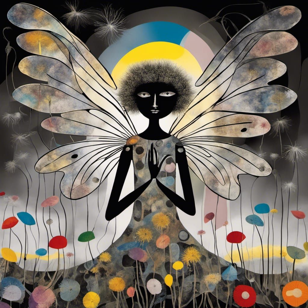 Winged Fairies in Dandelion Dreamscape, Surreal Digital Art