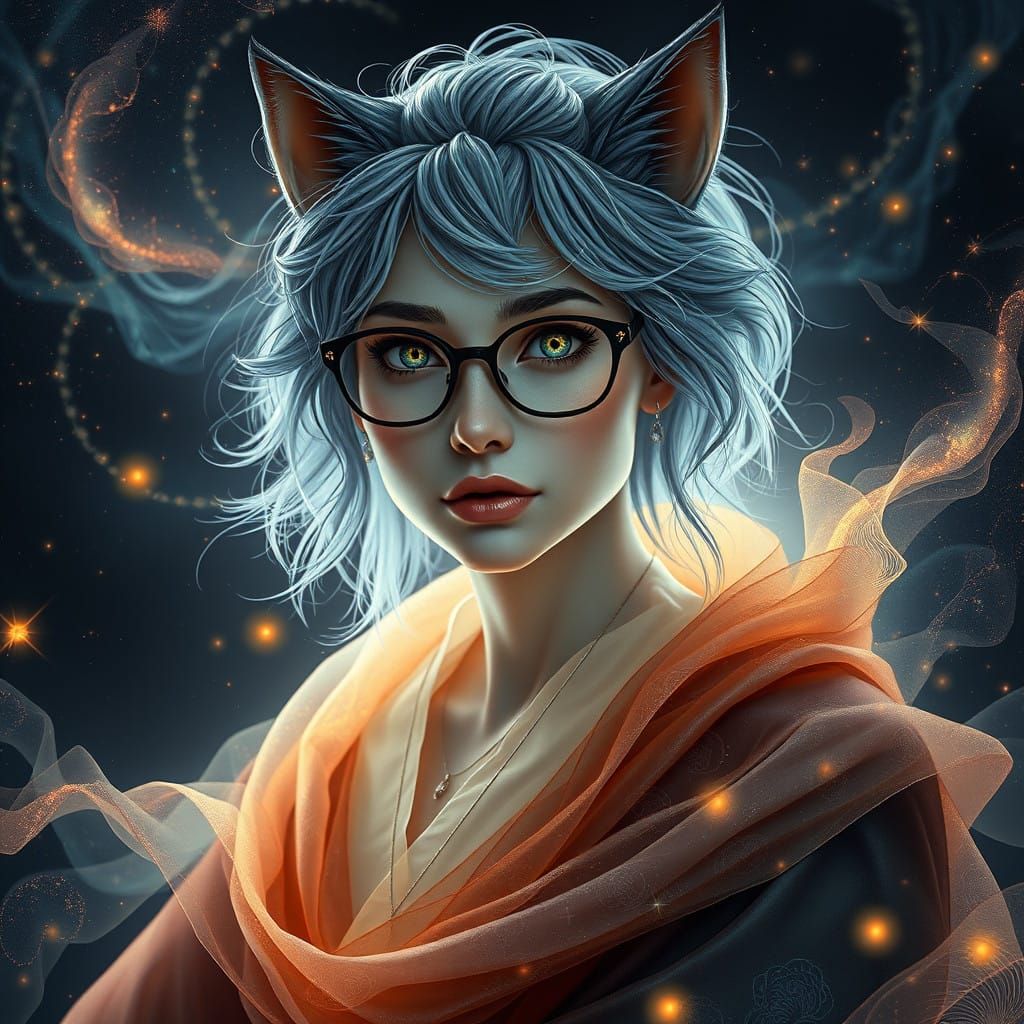 Mystical, Cosmic Light Spirit Woman with Celestial Patterns