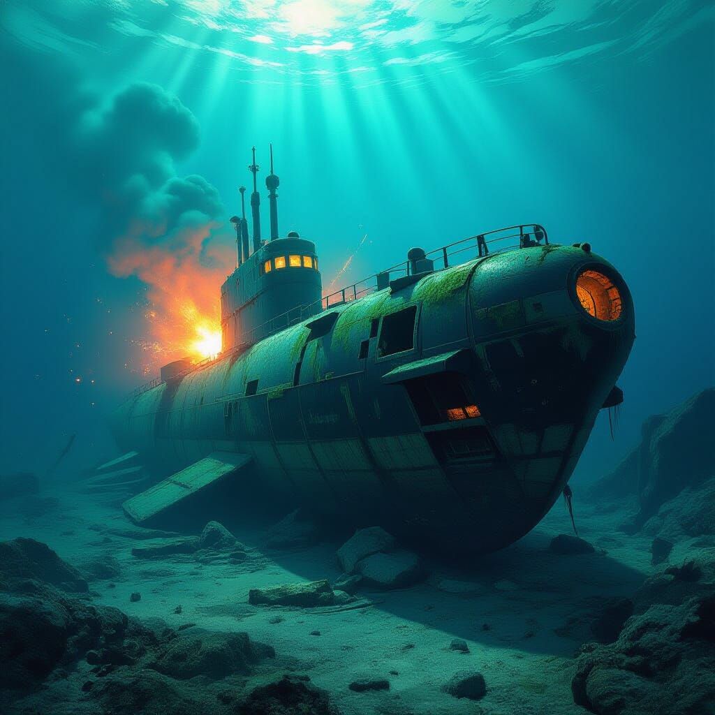 Exploding Submarine Underwater as Nature Reclaims Artifacts