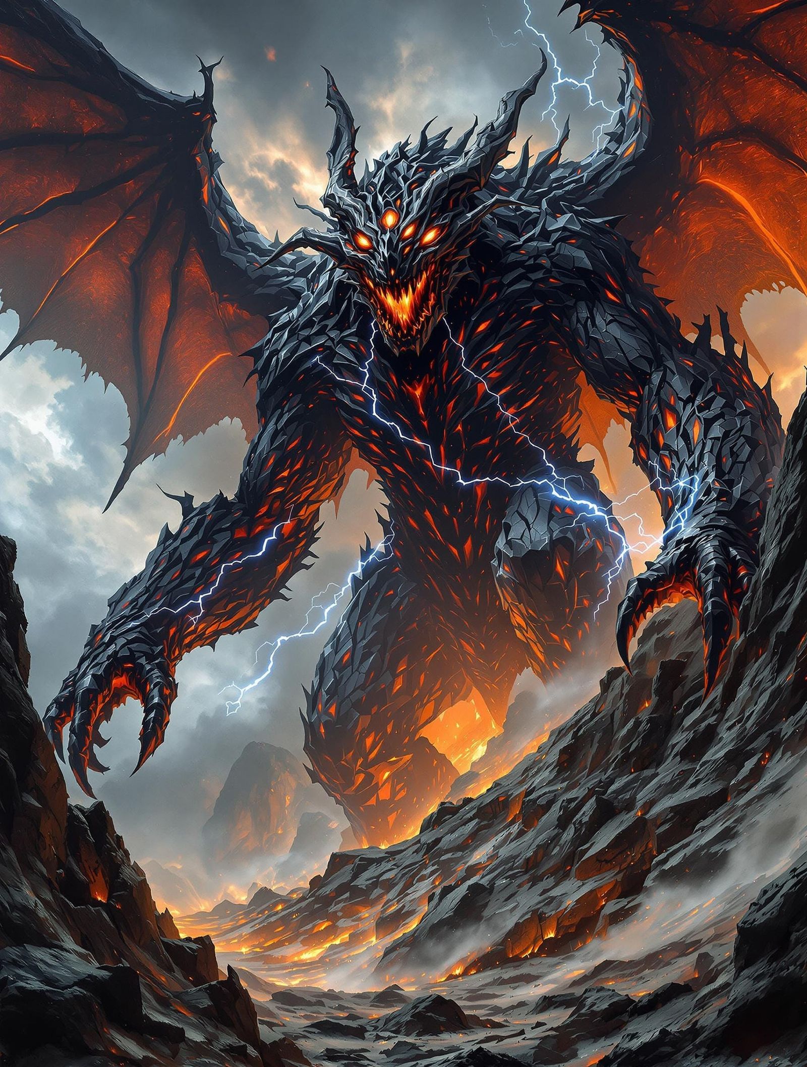 Gargantuan, Obsidian Behemoth Erupts from Shattered Mountain...