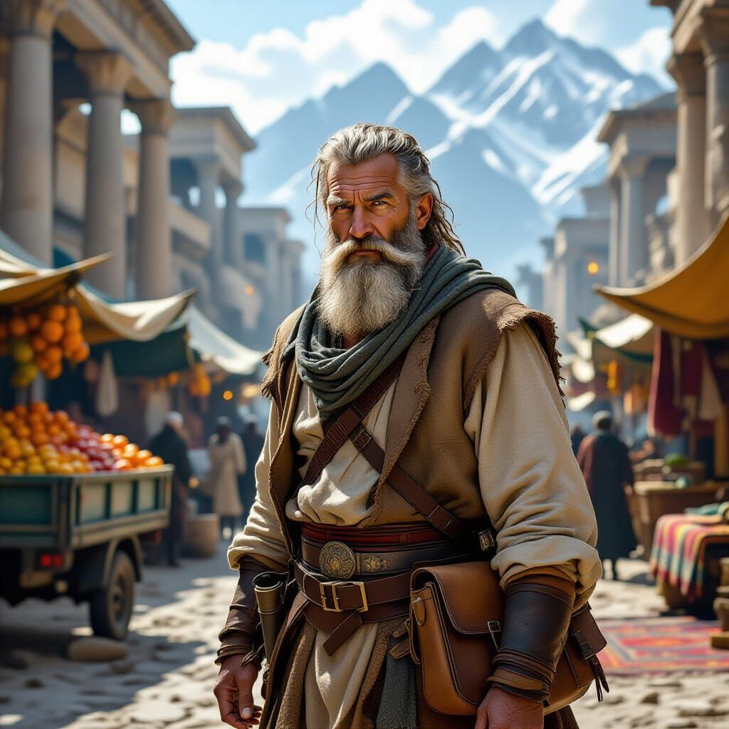 Ancient Marketplace Scene with Rugged Old Man