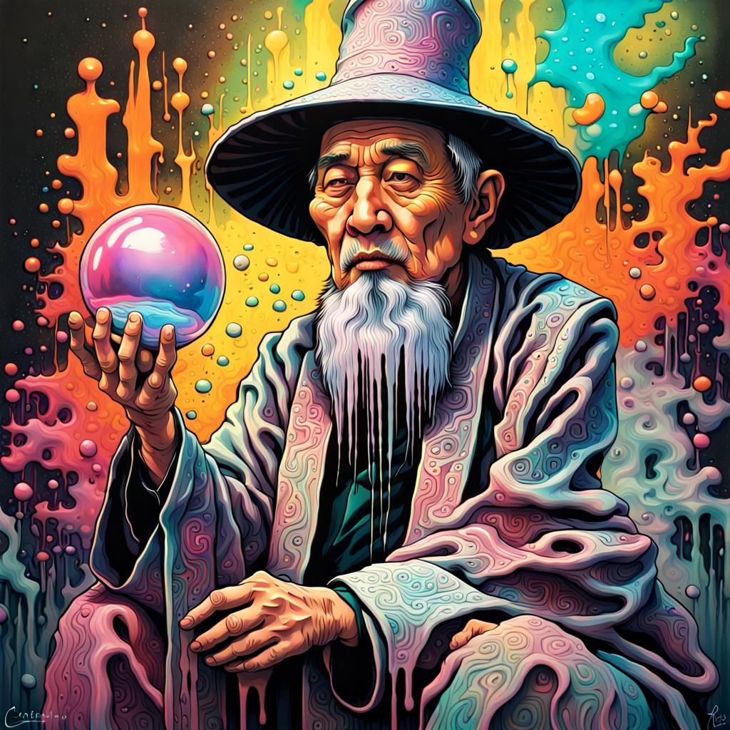 Holographic Cyberpunk Magician in Polychromatic Graffiti Art