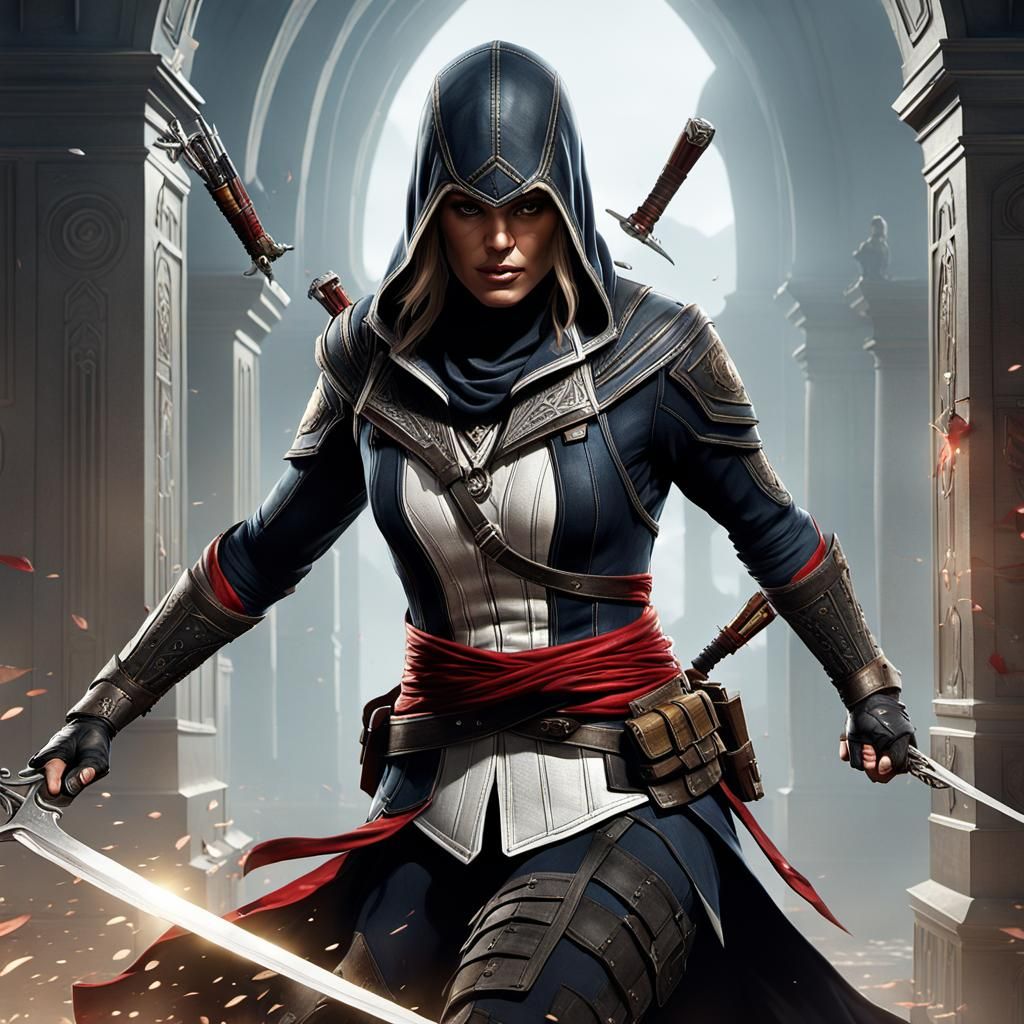 Female Assassin Leaping, Dark Fantasy Concept Art