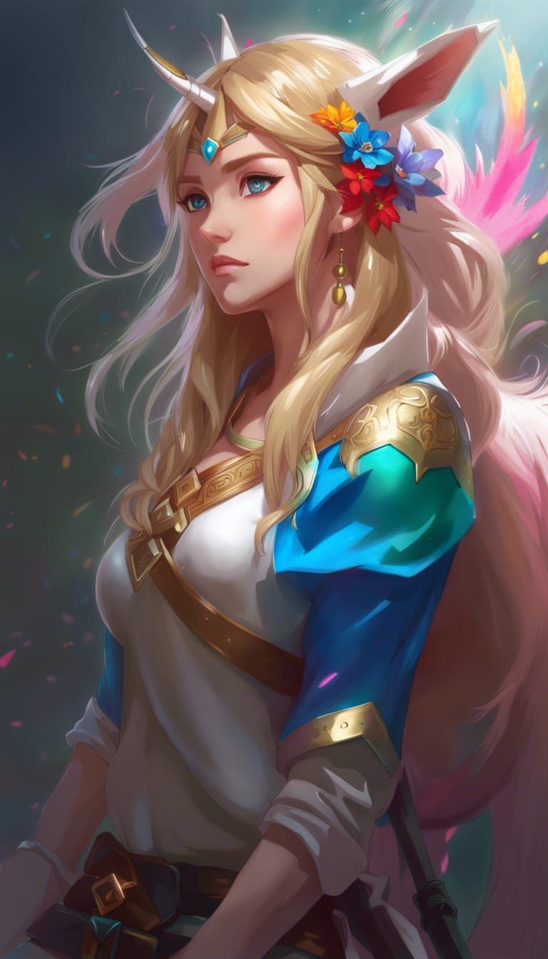 Zelda Rides a Unicorn: Anime Sketch Art