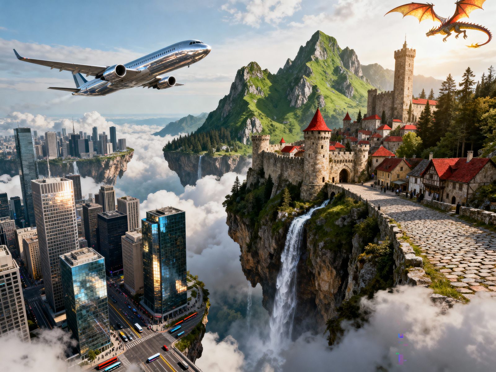 Surreal Islands: Metropolis Meets Medieval Fortress