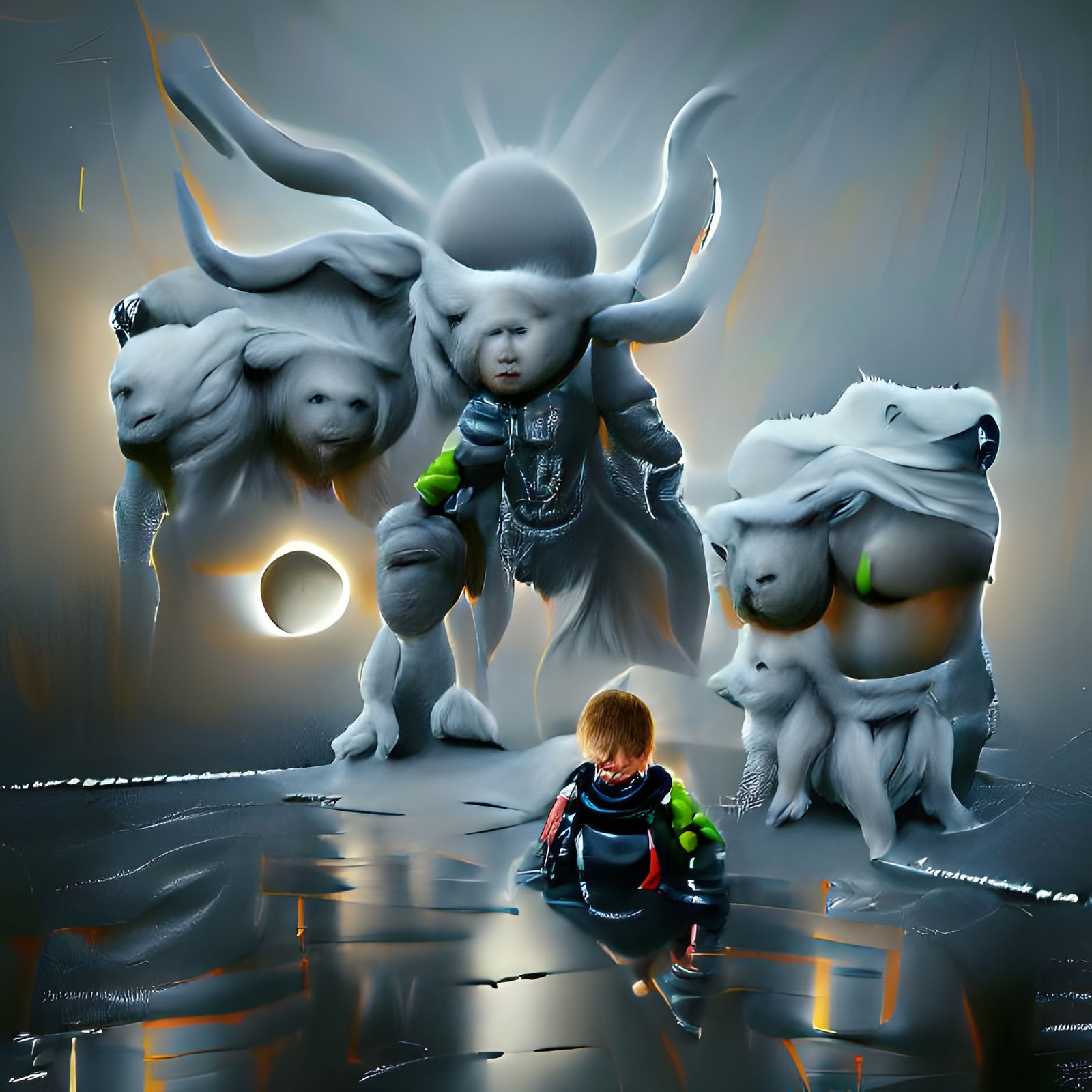 Boy with Beastly Guardians in the Void