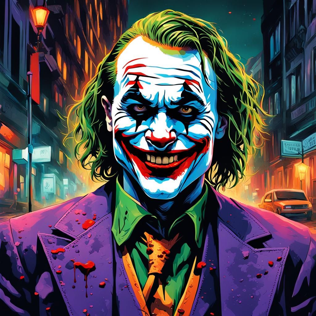 Psychedelic Joker Smiling in a Deserted Street