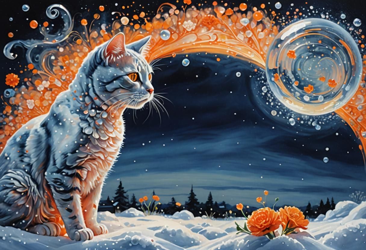 Surreal Glass Cat in Dreamy Street Art Style