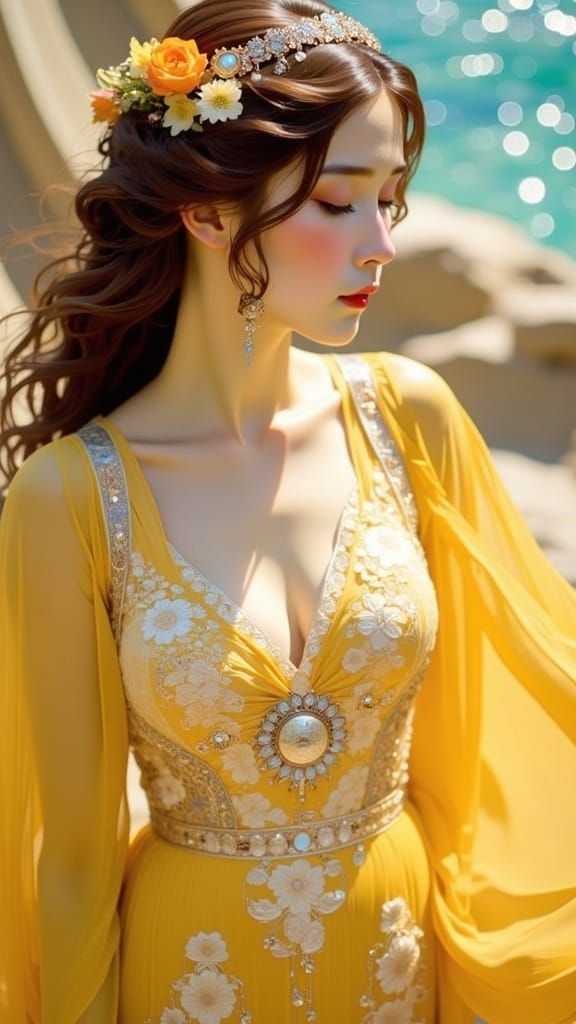 Art Nouveau Goddess in Elegant Sorbet Gown