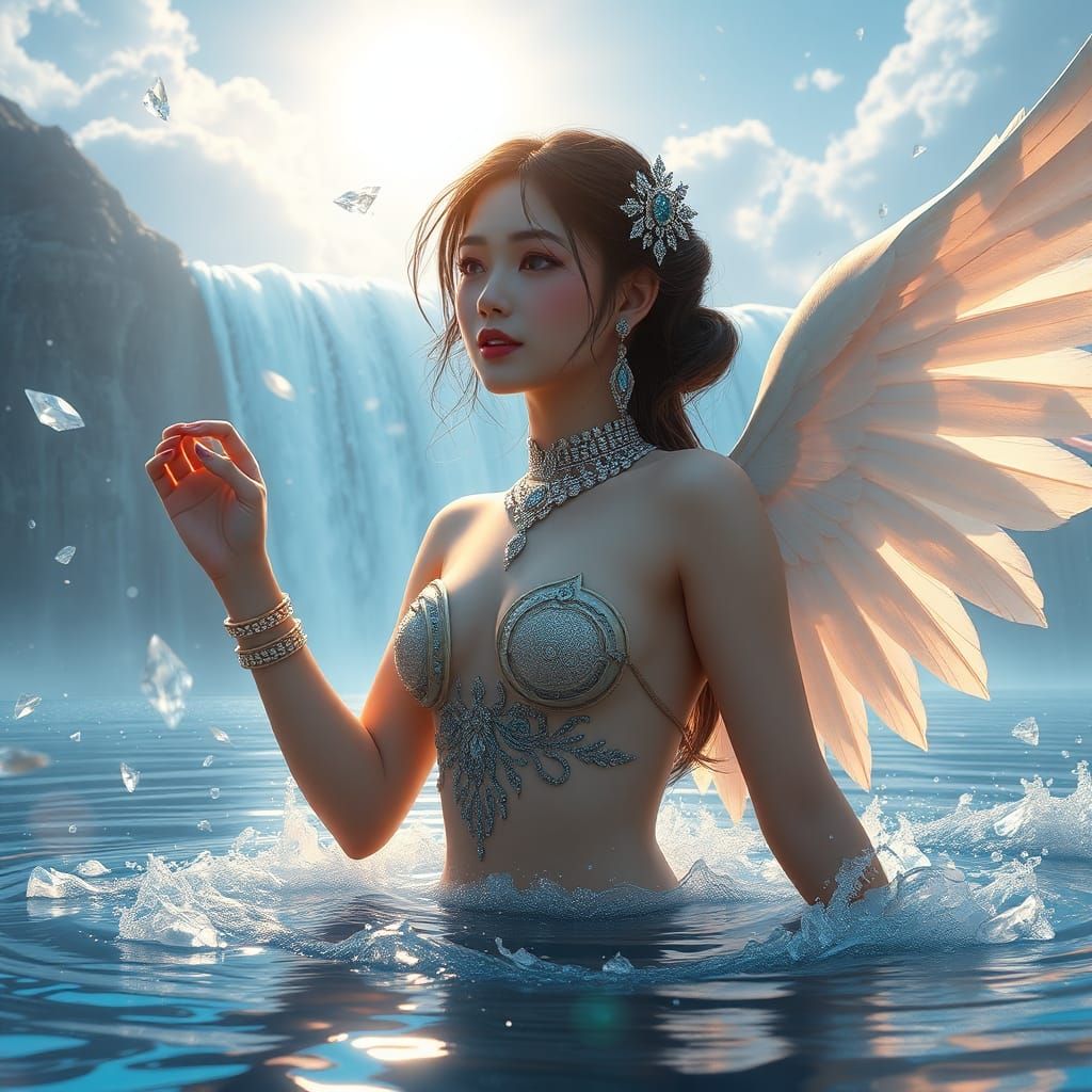 Thai Kinnaree with Diamond Jewelry and Angel Wings