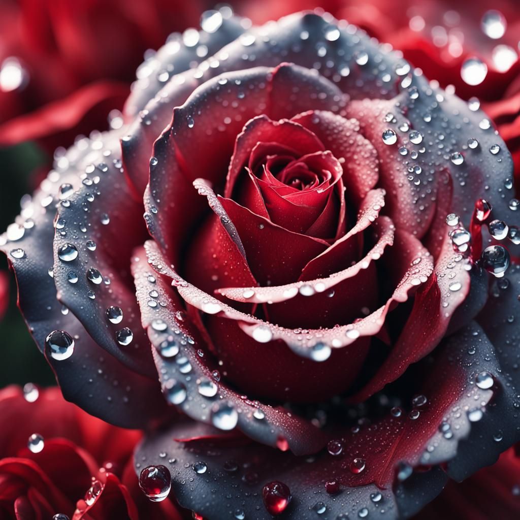 Macro Red Rose with Water Droplets