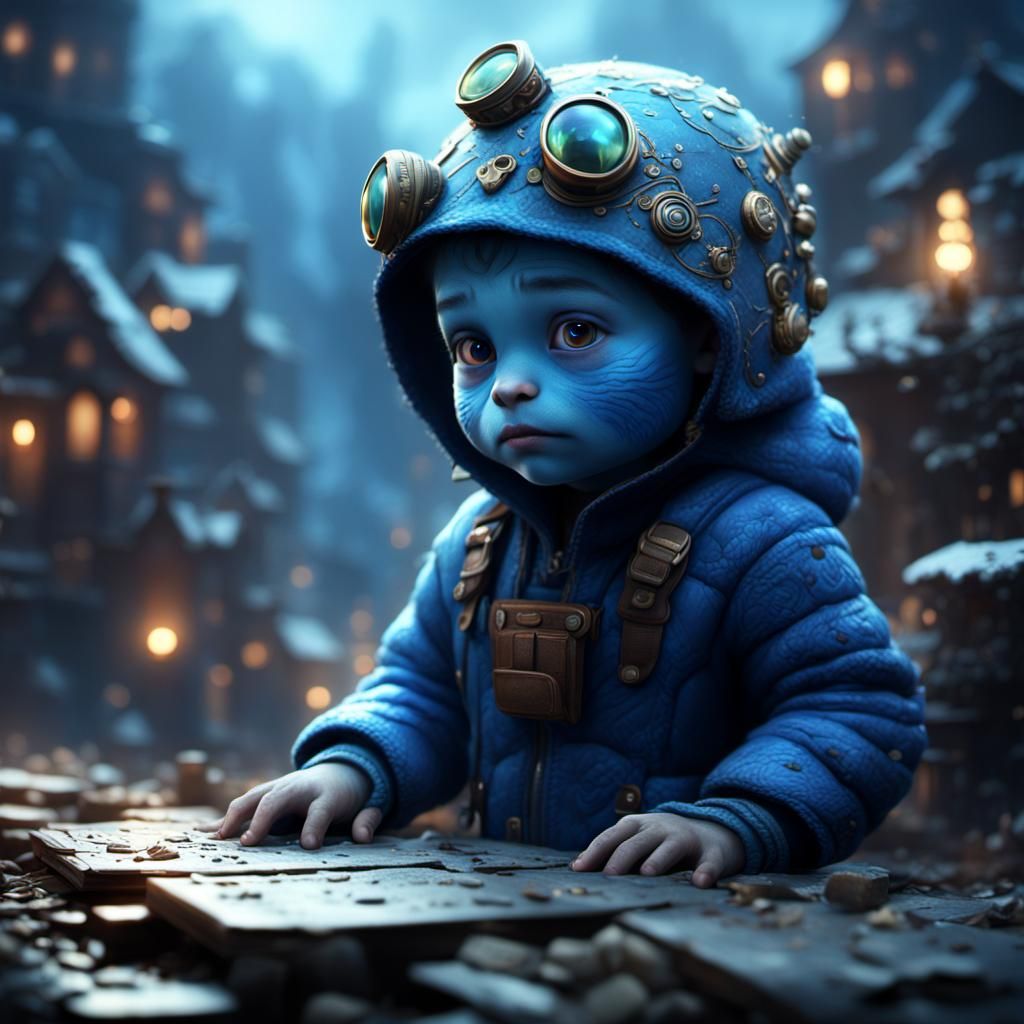 Cute Blue-Skinned Child: Digital Matte Painting