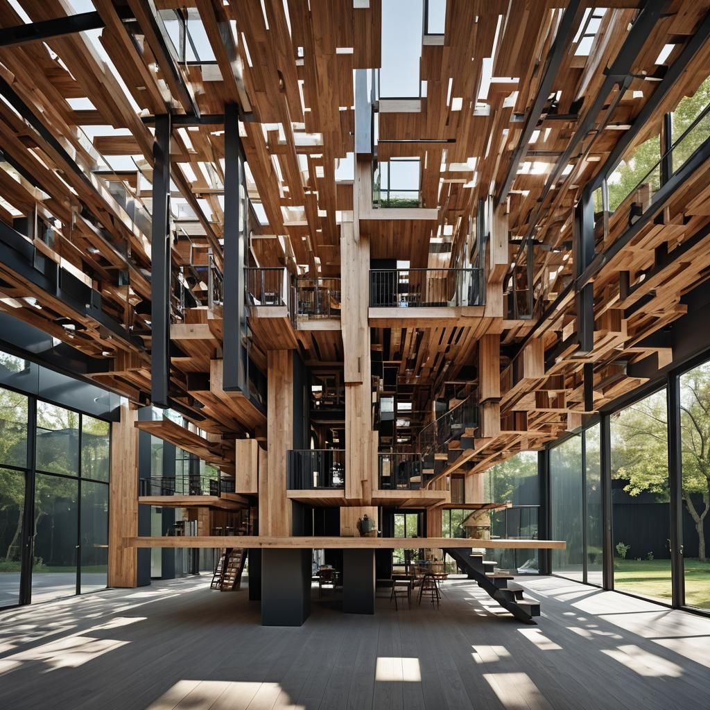 Avant-Garde Floating Wood House Visualization