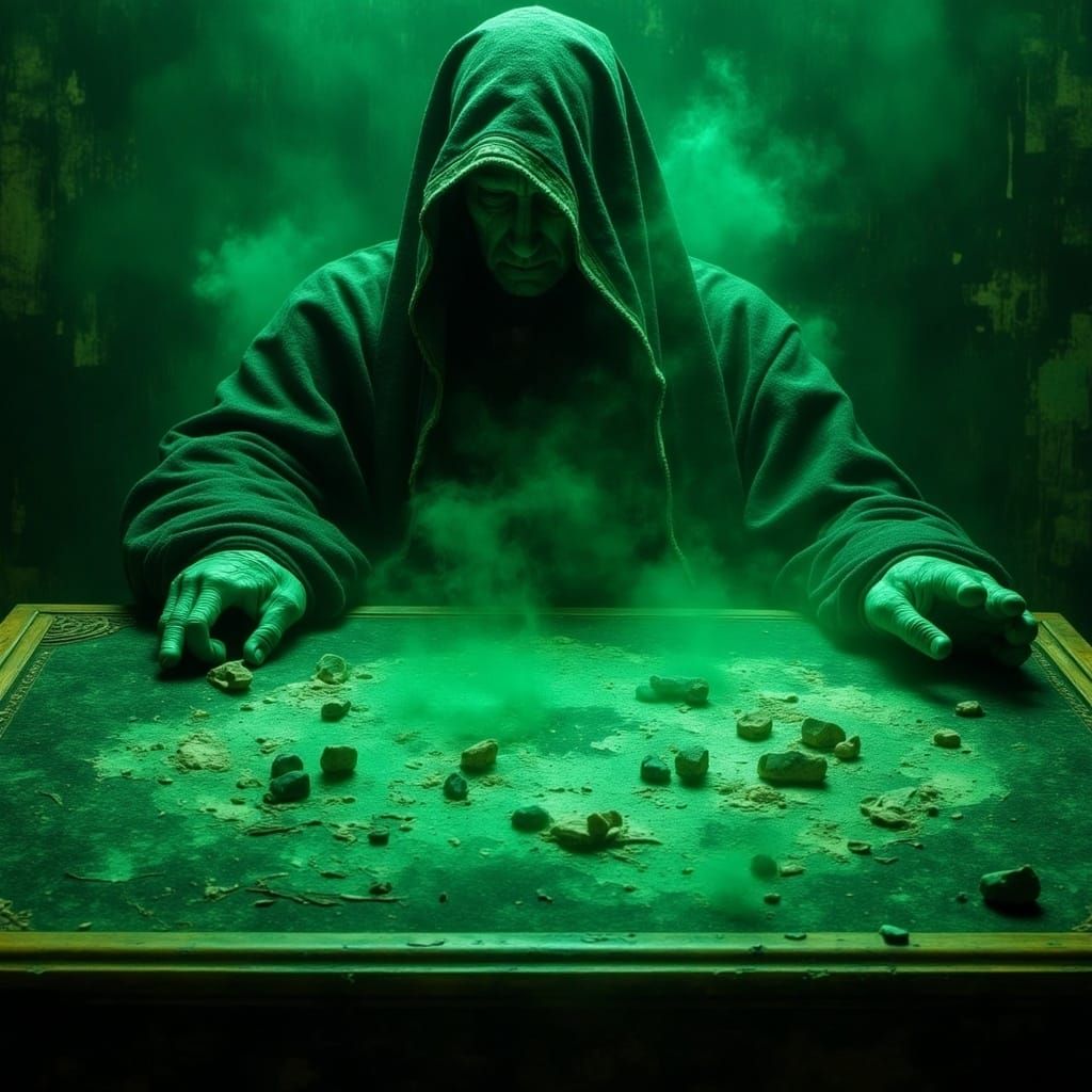 Eerie Spirit Board with Trembling Planchette, Double Exposur...