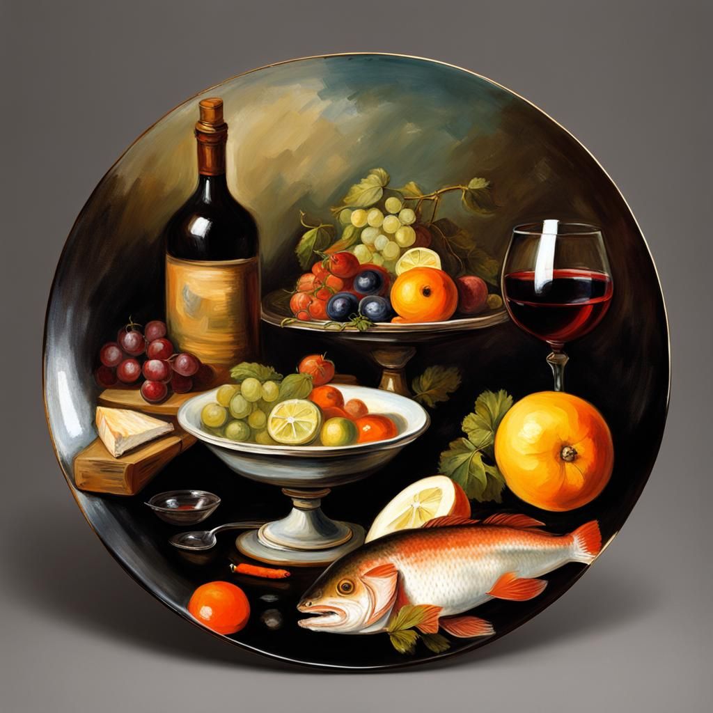 Baroque Still Life of Food in Rembrandt Style