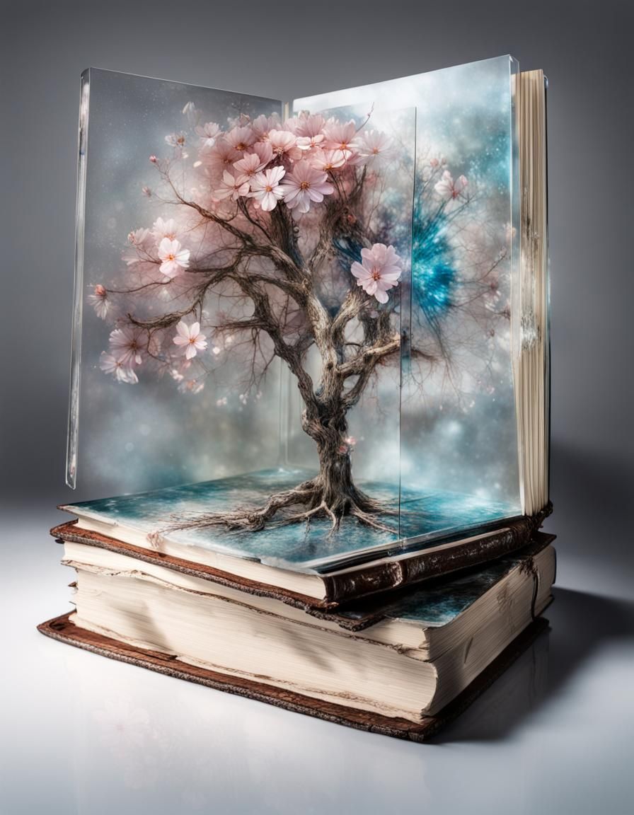 Crystal Book Tree: Digital Disintegration Art